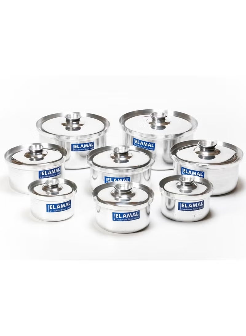 ELAMAL Al Amal Silver Aluminum Cookware Set – 8 Pieces (16 to 30 cm), Durable and Easy to Clean Cooking Pots - Image 3